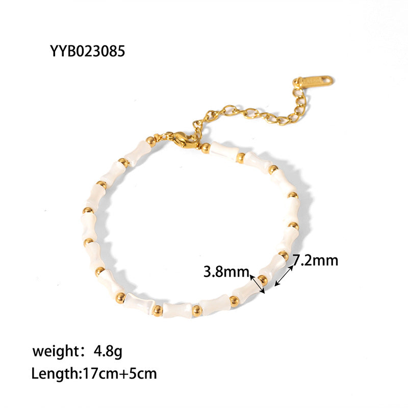 Wholesale Vintage Natural Shell Bamboo Rusty Steel Gold Plated Necklace